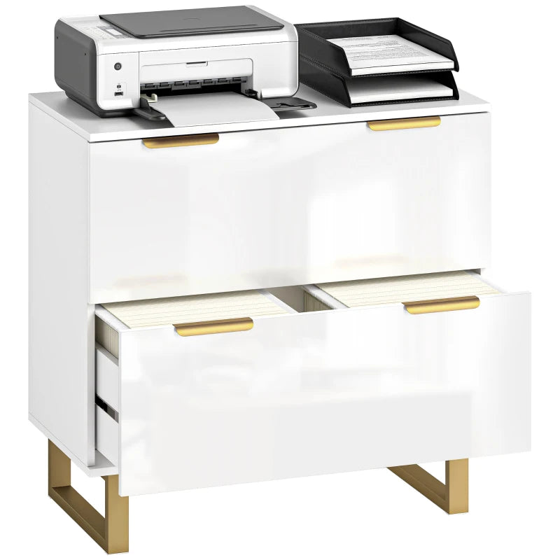 Lateral File Cabinet with 2 Drawers, Modern Filing Cabinet for Letter/A4/Legal Size Files, High Gloss White
