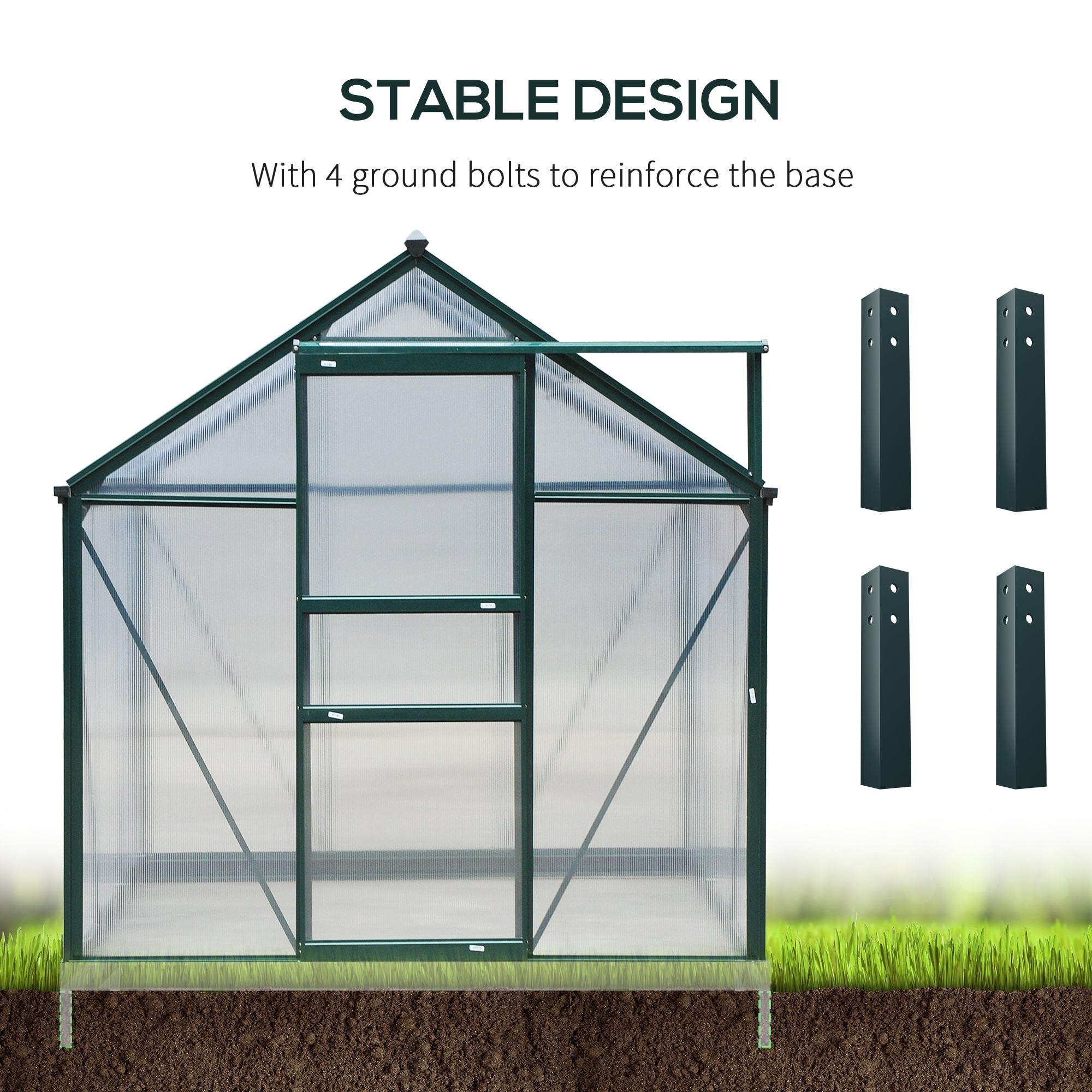 Outsunny 6.2' x 8.3' x 6.6' Clear Polycarbonate Greenhouse, Large Walk-In Green House Garden w/ Grow Galvanized & Base Aluminium Frame 