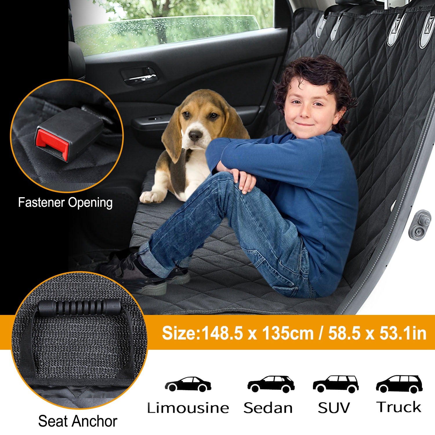 Waterproof Dog Car Seat Cover Scratchproof Pet Hammock Protector Rear Seat Mat Seatbelt