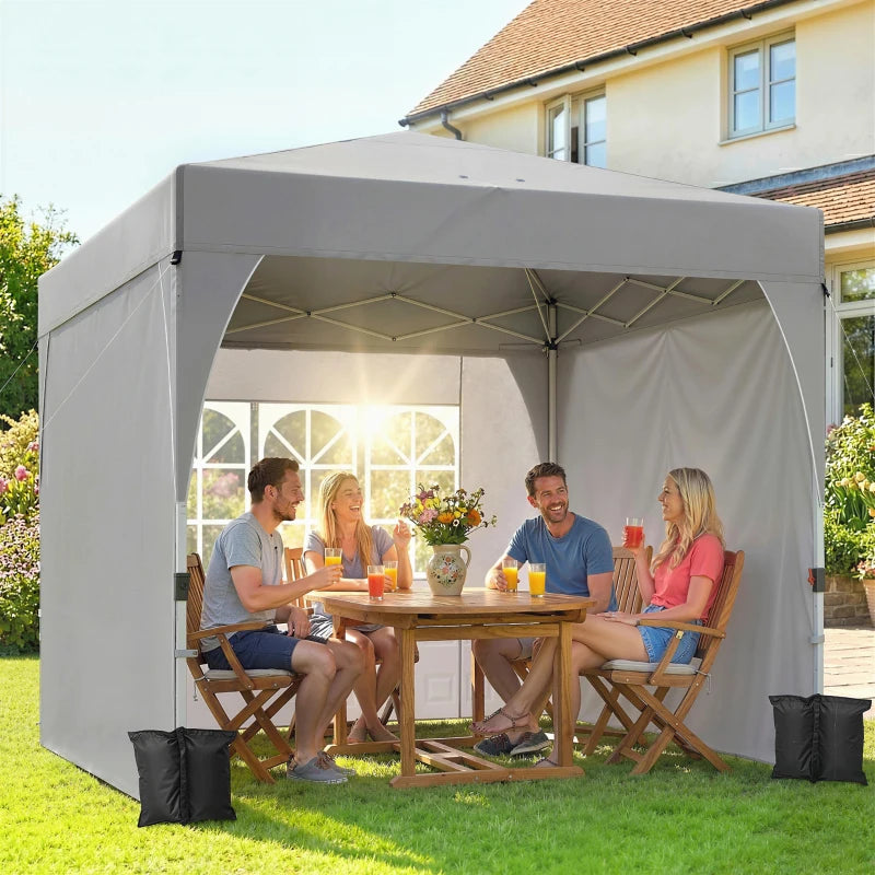 9.6 x 9.6 ft Pop Up Canopy Tent with 3 Sidewalls, UPF 50+ 1-Button Push Easy Setup Outdoor Instant Canopy, Light Grey