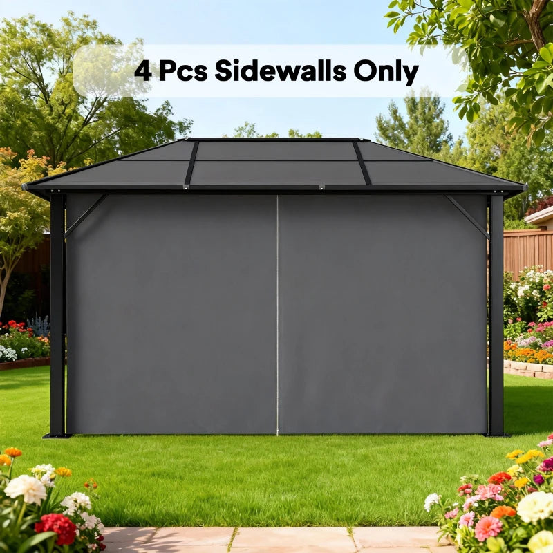 Gazebo Curtains, 10' x 13' Universal Replacement Privacy Curtain, 4-Panels Sidewall with Hooks/C-Rings, Grey
