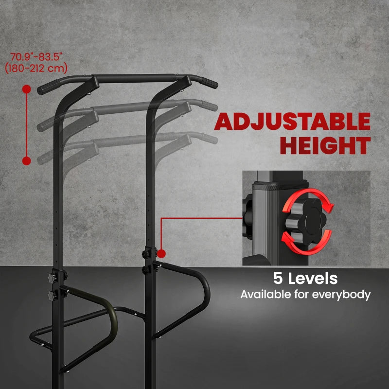 Soozier Power Tower Dip Station Pull Up Bar, Multi-Function Push Up Equipment with Adjustable Height for Home Gym Strength Training Workout Fitness, Black