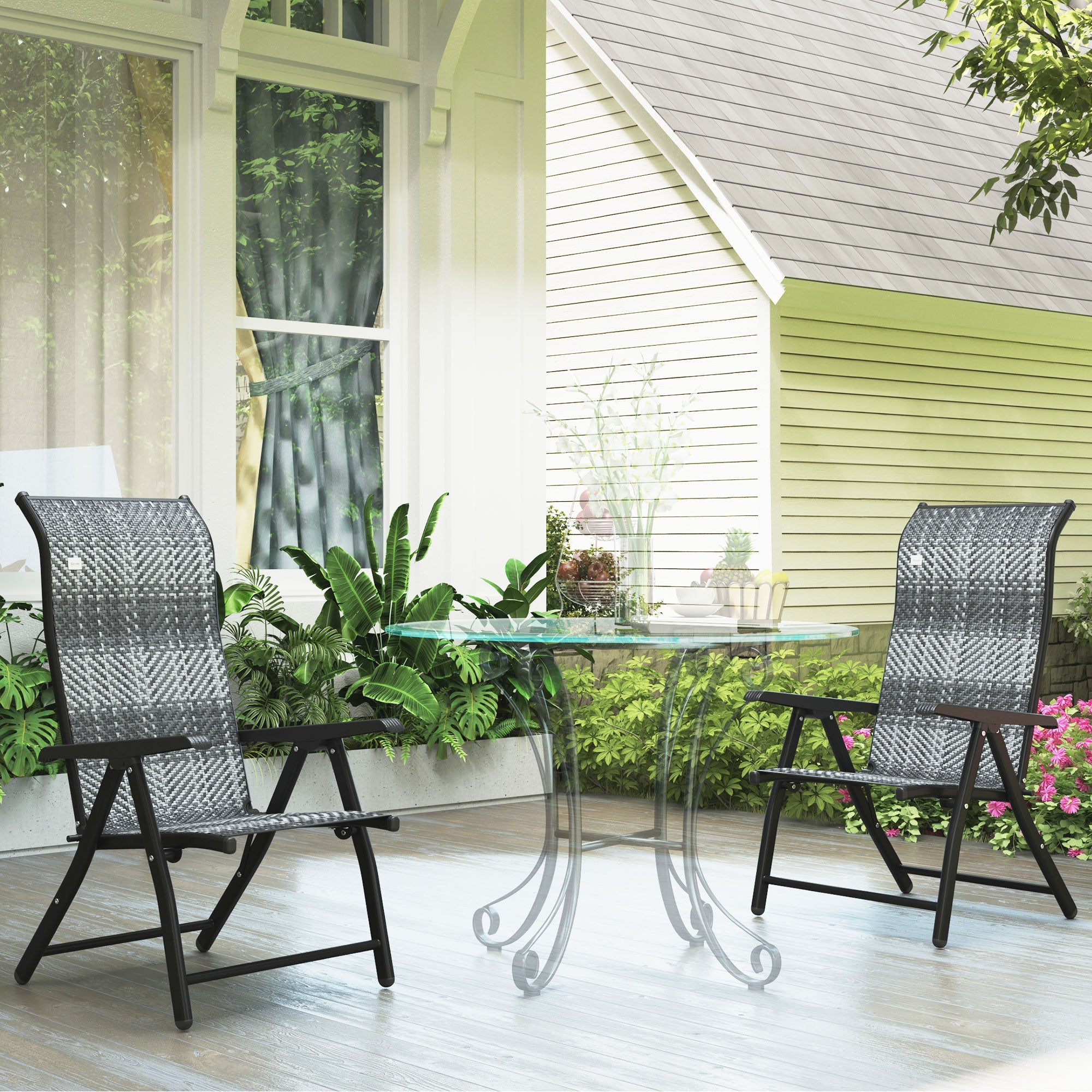 Outsunny 2PCs Outdoor Wicker Folding Chairs with Adjustable Backrest, Mixed Grey 