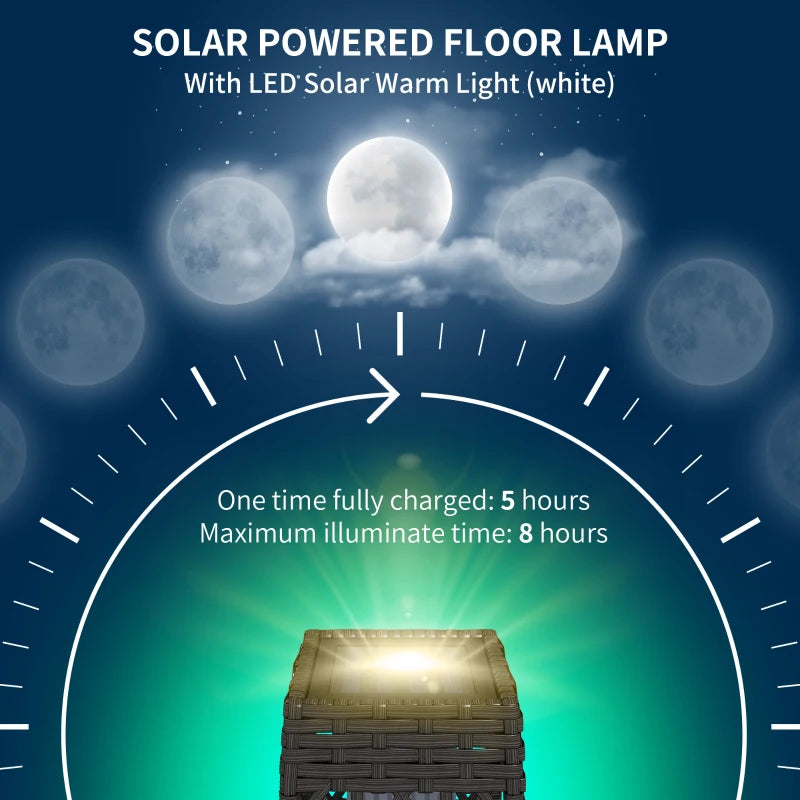 Wicker Outdoor Floor Lamp, Decorative Solar Lantern with Auto On/Off LED Lights, IP44 for Patio, Porch, Pathway, Grey