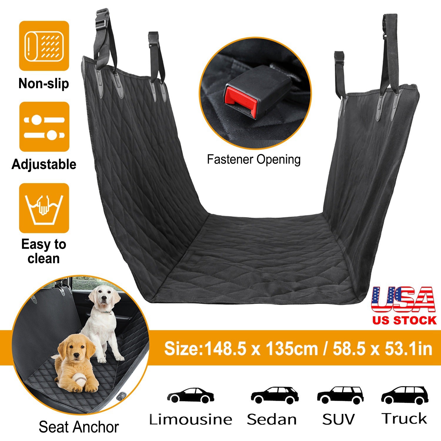 Waterproof Dog Car Seat Cover Scratchproof Pet Hammock Protector Rear Seat Mat Seatbelt