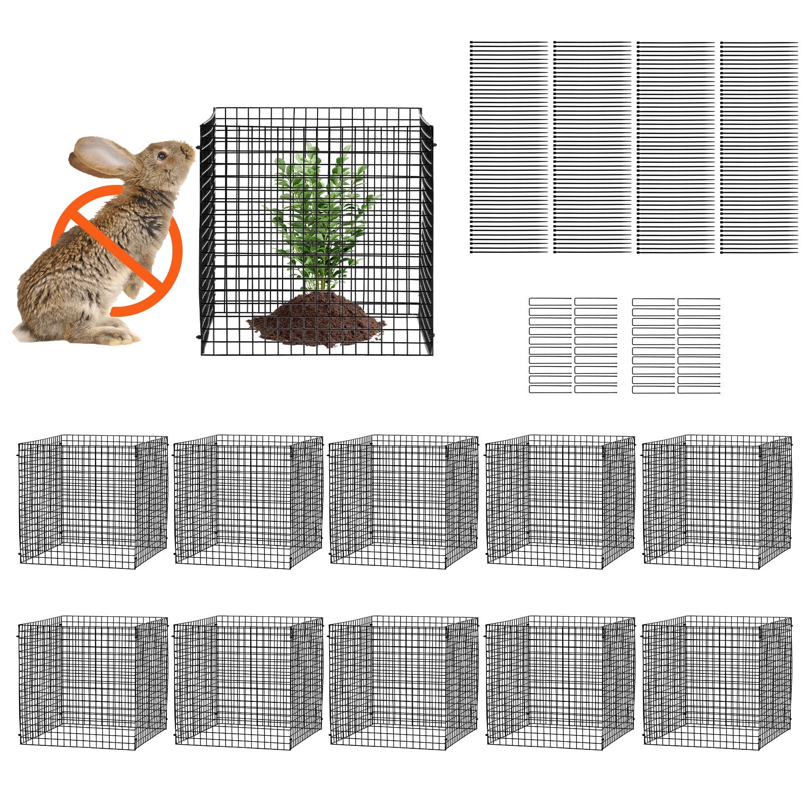 10 Pack Plant Protector from Animals, 12'' x 12'' Chicken Wire Plant Protector, Plant Cages for Outdoor Plants, Flowers & Vegetables, Keeps Bunny Chicken Squirrels Out, 40pcs Metal Mesh 