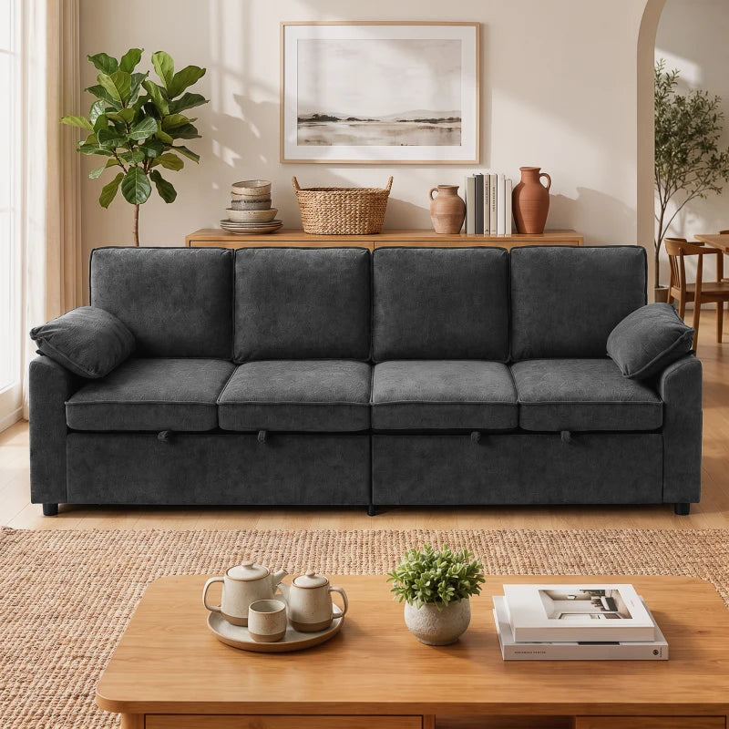4-Seat Sectional Sofa Bed with Double Pull-Out Sleeper – Dark Grey Chenille