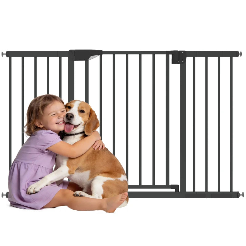 Baby Gate, Pet Safety Gate Pressure Fit, 30"-51" Wide with Two-Way Open, Auto-Close for Stair, Doorways, Hallways, Black