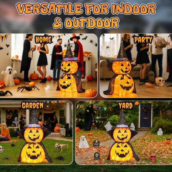 2Packs 3FT Halloween Collapsible Lighted Pumpkin Decoration, 176 LED Pop-Up Pumpkin Lamp With Cape, Plug In Halloween Jack-O-Lantern With Metal Stand For Indoor Outdoor Garden Patio Party Decor 