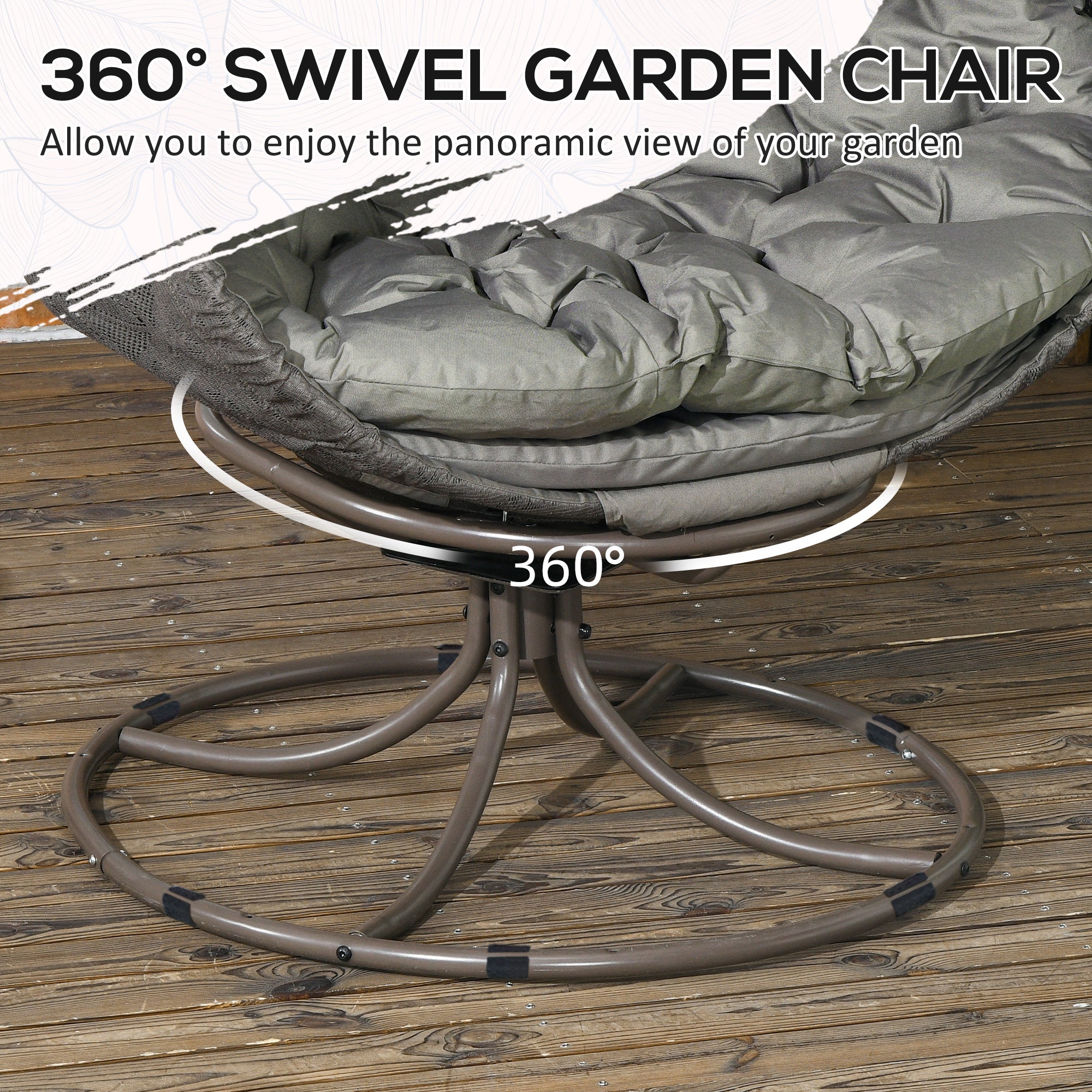 Outsunny Swivel Patio Egg Chair, Foldable Wicker Basket Chair with Large Cushion, Cup Holder, Indoor/Outdoor Use, Sand 