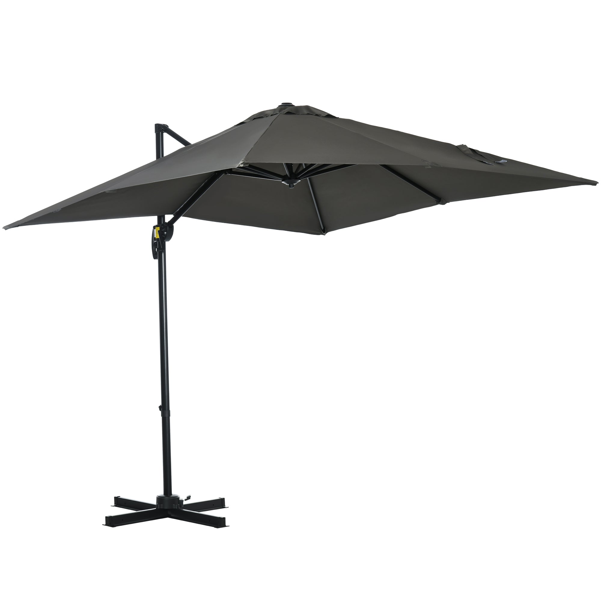 Outsunny 8'x8' Square Offset Patio Umbrella Hanging Cantilever Crank Parasol 360° Rotation Cross Base Grey 