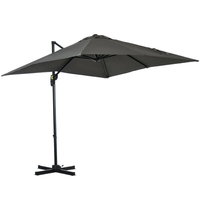 Outsunny 8'x8' Square Offset Patio Umbrella Hanging Cantilever Crank Parasol 360° Rotation Cross Base Grey 