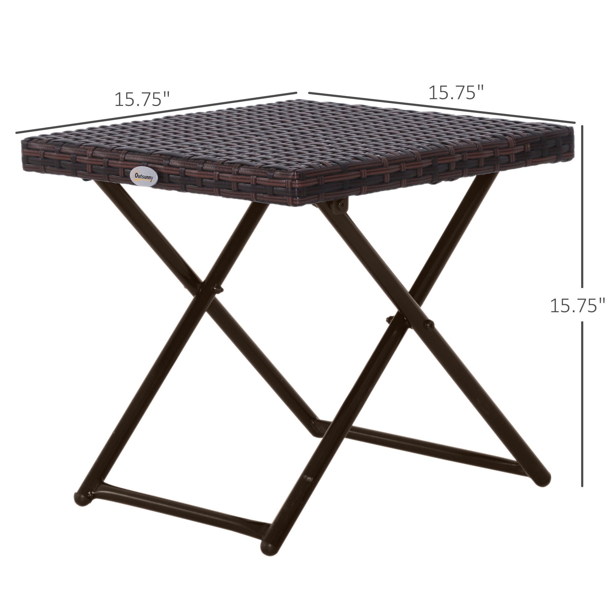 Outsunny Wicker Coffee Table Outdoor PE Rattan Patio Folding Side Table Garden 15.75"x15.75"x15.75" Brown 