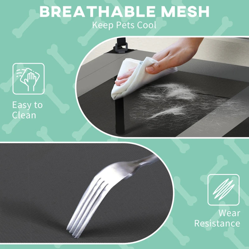 Raised Dog Bed Cooling Dog Cot w/ Canopy Washable Breathable Mesh, for Medium and Large Dogs, Light Grey