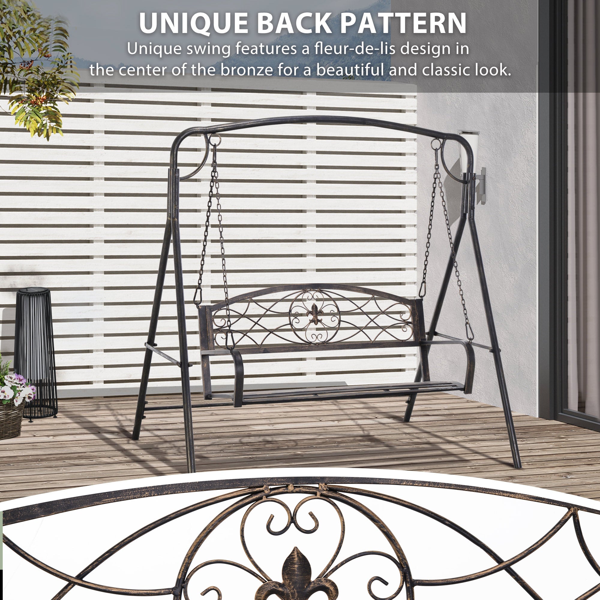 Outsunny 2 Seater Porch Swing Chair, Weather Resistant Outdoor Swing Seat with Metal Frame for Garden, Backyard, Lawn, Black 