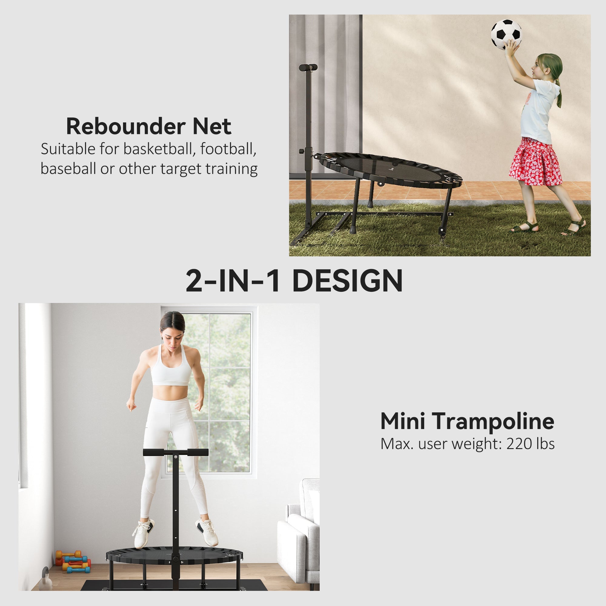 Soozier 2-in-1 38" Rebounder Trampoline for Adult, 8-Angle Adjustable Baseball Volleyball Soccer Rebounder Fitness Trampoline 