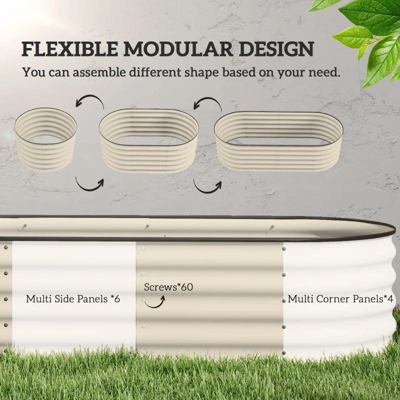 6.5 x 2 x 1.5 FT Galvanized Steel Raised Garden Bed, Metal Garden Bed Planter Box with Safety Edging, Cream White