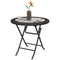 Outsunny Folding Round Table Tempered Glass Metal with Rattan Edging Black