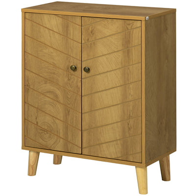 HOMCOM Natural Wood Storage Cabinet: Shelf Cupboard with Wood Legs for Living Room, Bathroom & Versatile Organization 