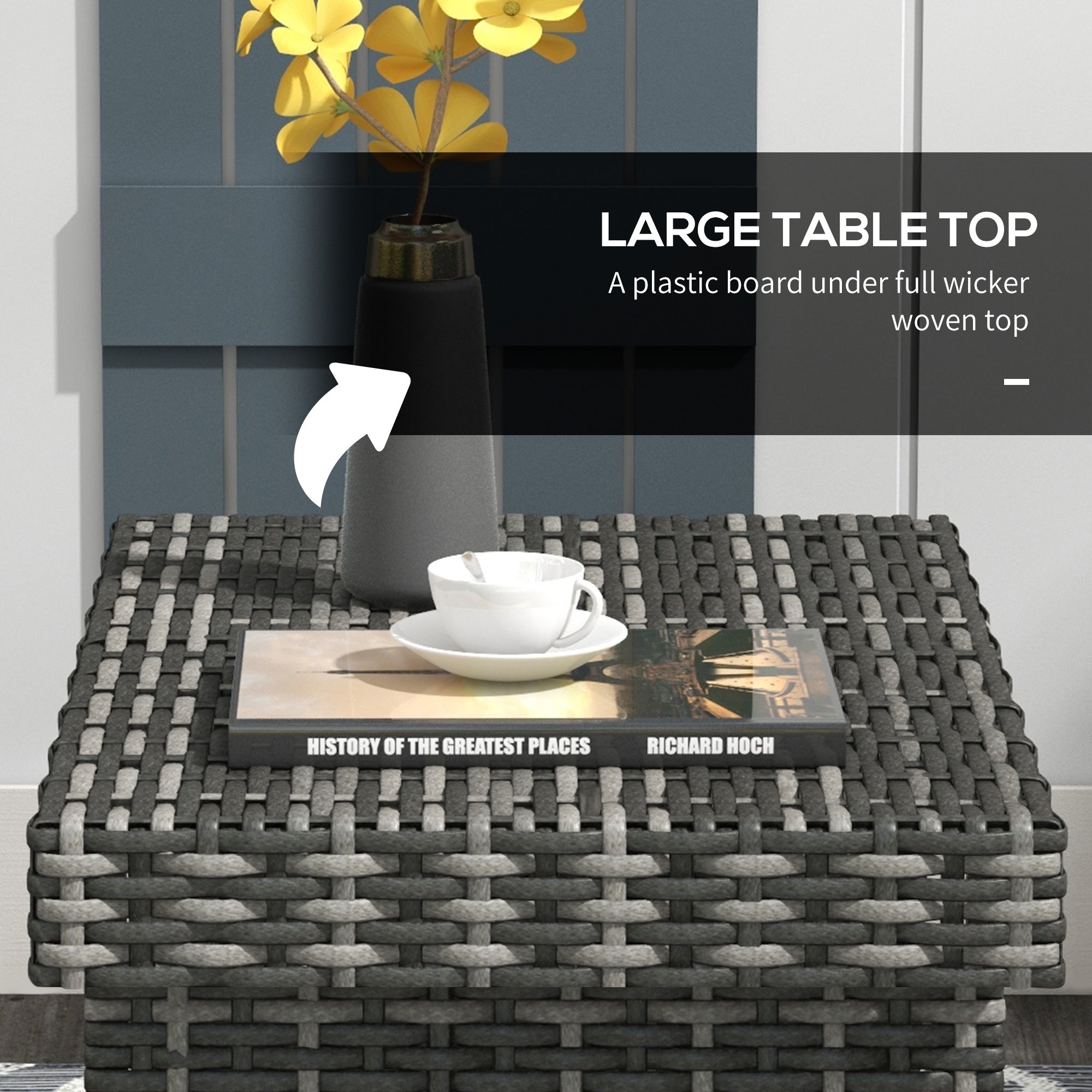 Outsunny Rattan Foldable End Table Outdoor Metal Frame Patio Wicker Coffee Table for Poolside Lawn Garden Mixed Grey 