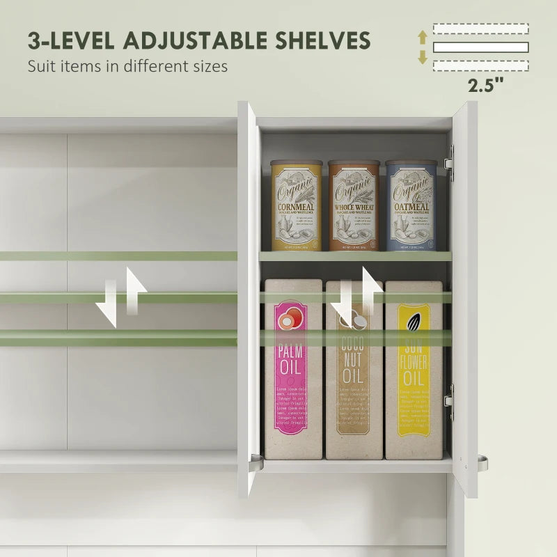 71" Modern Buffet with Hutch, Standing Kitchen Hutch with Storage Cabinets, Drawer, Open Space with Microwave Stand, White