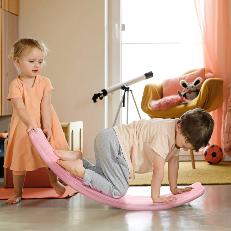 Qaba 32.3" Balance Board, Wobble Board Kids Curvy Rocker Board, Ended Preschool Learning Montessori Waldorf Toy, Pink