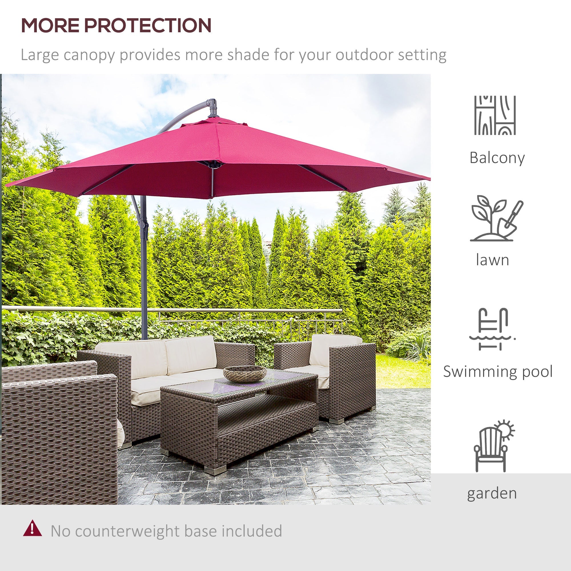 Outsunny Offset Patio Umbrella: Φ10' Deluxe Outdoor Banana Hanging Parasol with Sunshade, Crank & Base, Wine Red 