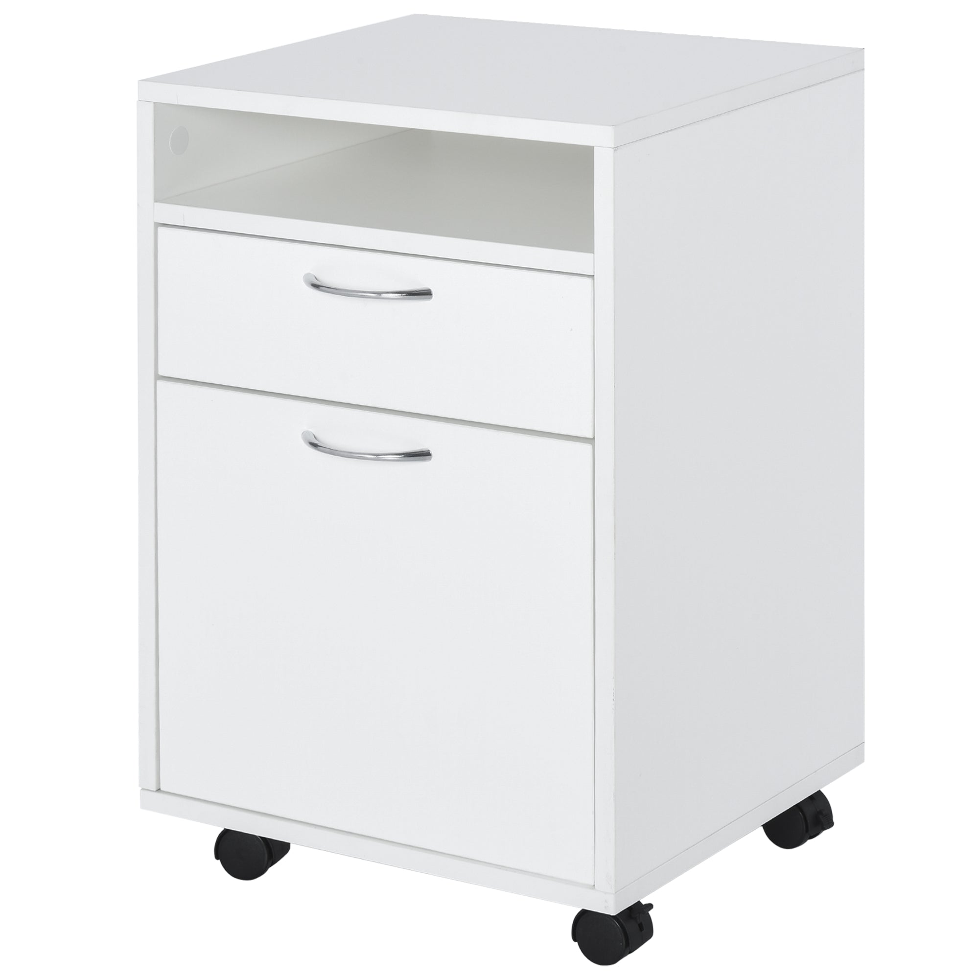 HOMCOM Mobile Vertical Filing Cabinet 24" with Drawer and Wheels - Essential Office Storage Cabinet in White 