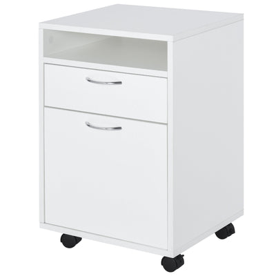 HOMCOM Mobile Vertical Filing Cabinet 24" with Drawer and Wheels - Essential Office Storage Cabinet in White 