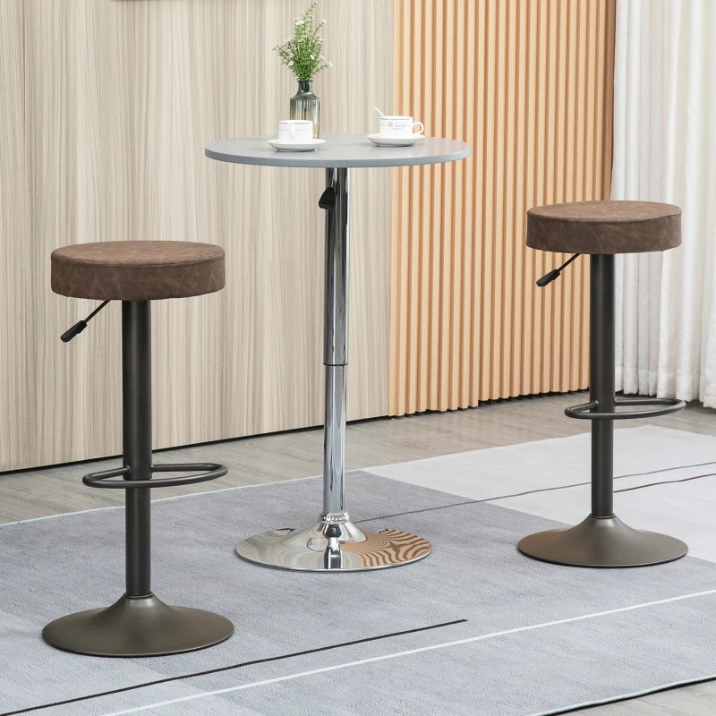 Modern Adjustable Bar Stools Set of 2, Swivel Barstool with Footrest, PU Leather Round Top for Kitchen, Brown
