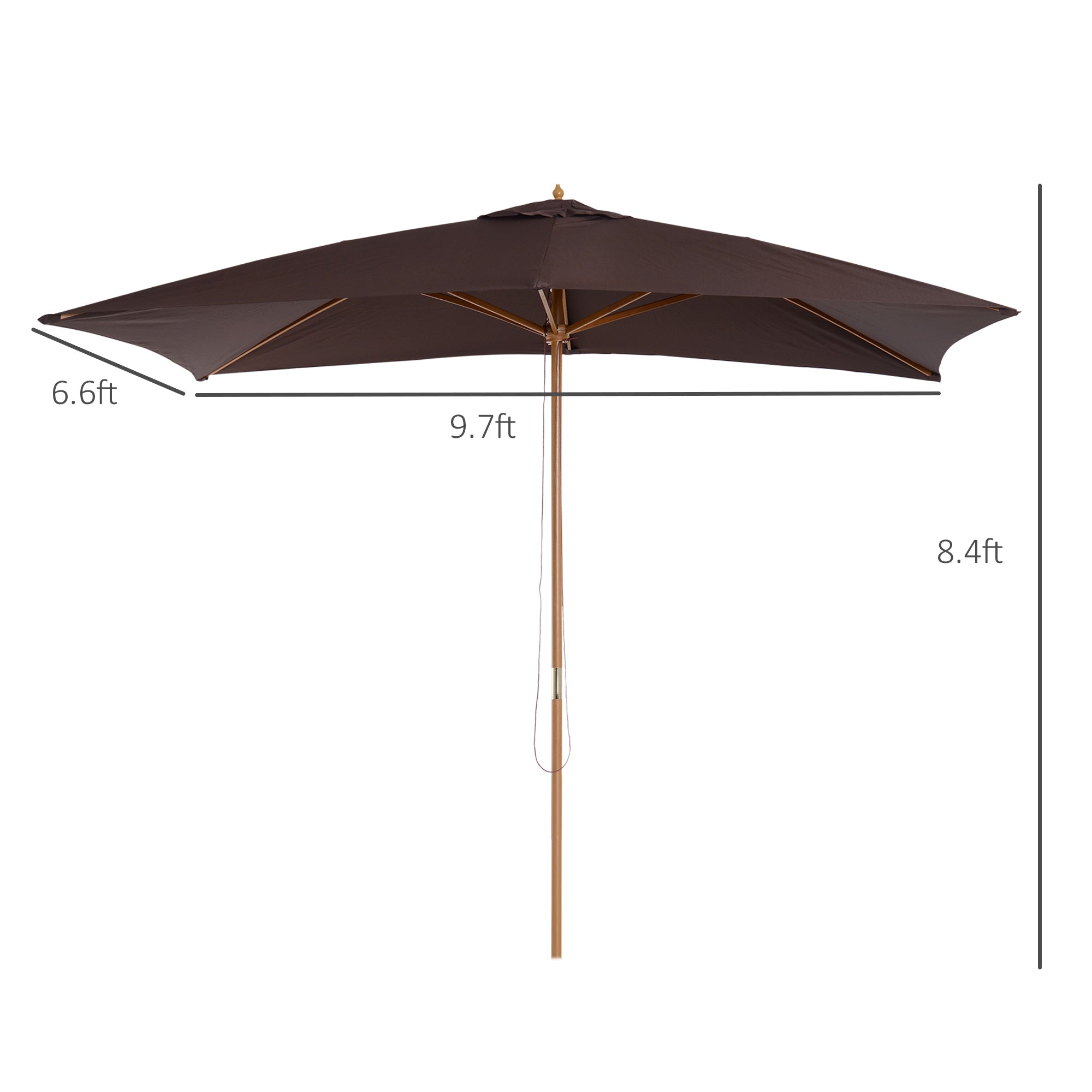 Outsunny 7x10ft Wooden Rectangle Patio Umbrella: Coffee Market Garden Parasol Outdoor Sunshade Canopy 