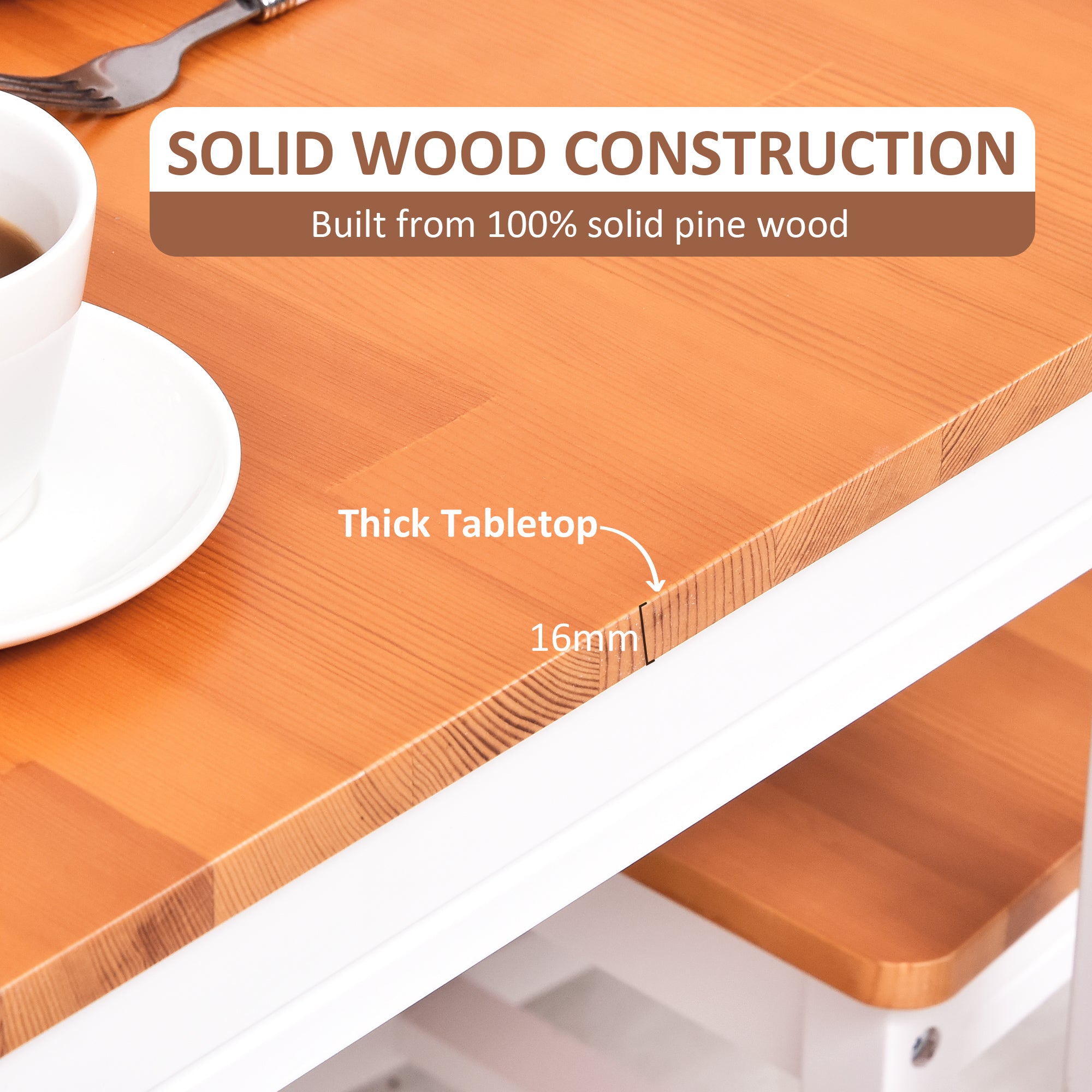 HOMCOM Dining Table Set for 4, 5 Piece Pine Wood Kitchen Table with High Back Chairs, White and Natural Wood 