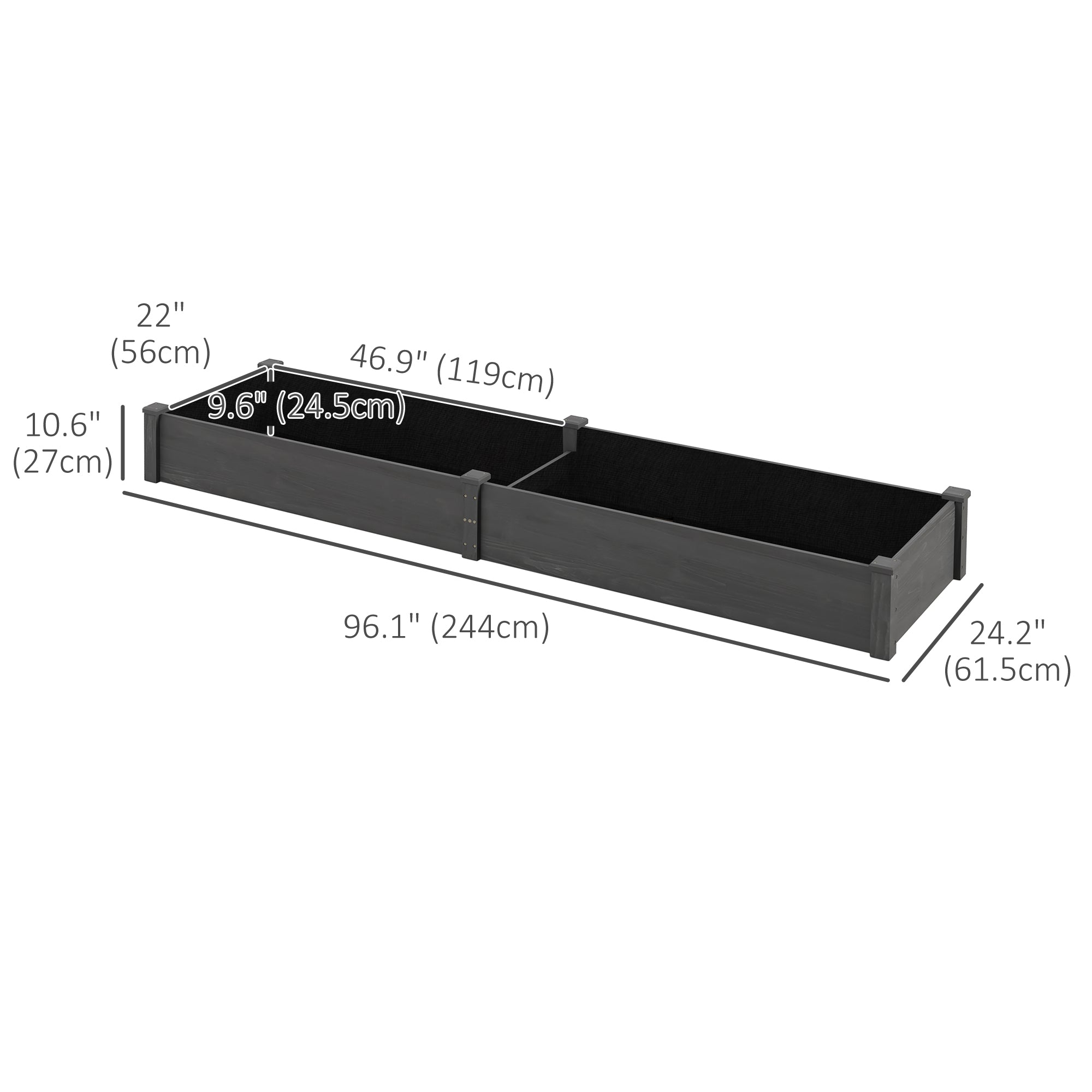 Outsunny Garden Bed 2 Planter Box Non-woven Liner Backyard Patio Outdoor Elevated Raised Galvanized Steel Wooden 96" x 24" x 10" Grey 