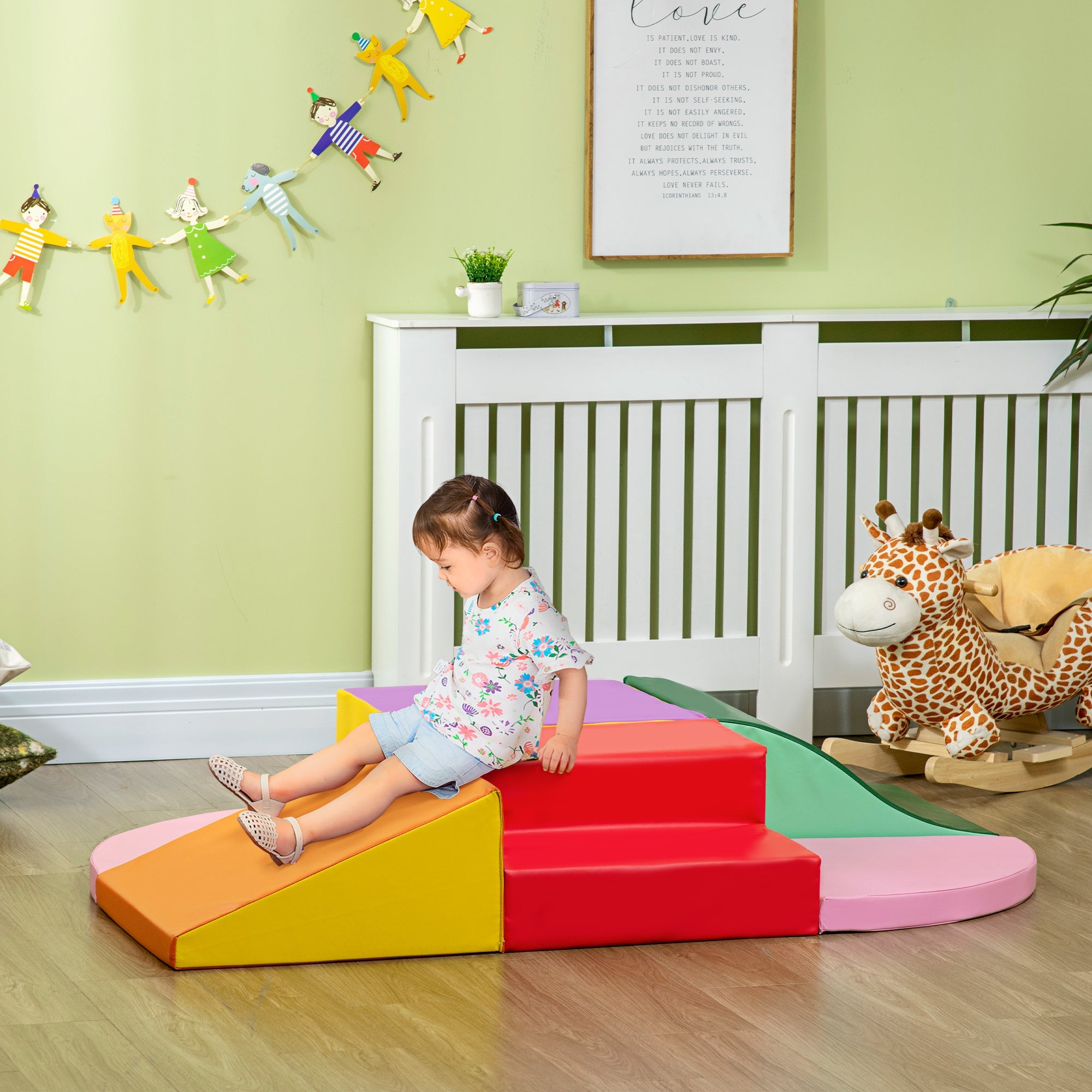 Qaba 6-Piece Soft Play Set for Toddlers 12-36 Months Climb Crawl Slide Multicoloured Activity Toys 