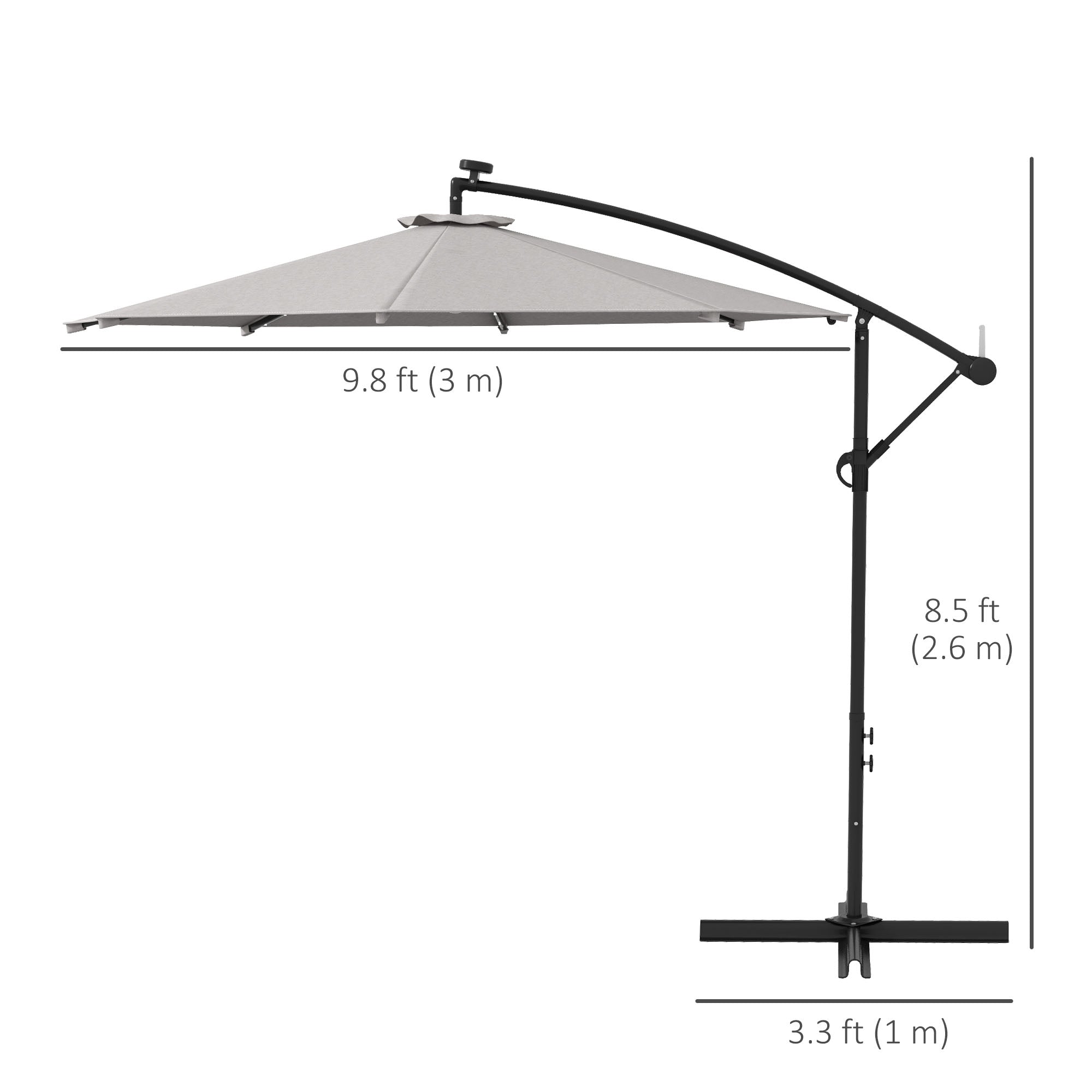 Outsunny Cantilever Umbrella: 10ft Outdoor Banana with Solar Lights Adjustable Angle Light Grey 