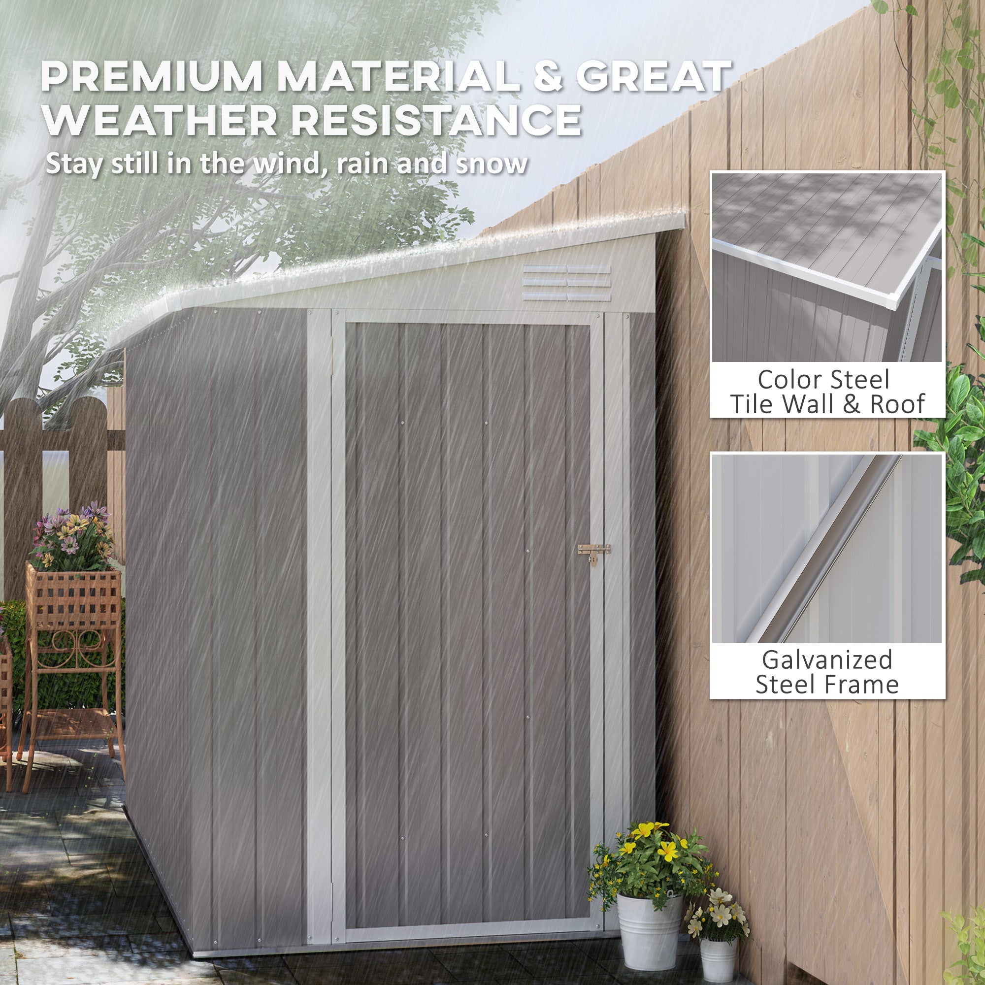 Outsunny 4 x 8ft Outdoor Storage Shed with Lockable Door & Ventilation System for Lawn Equipment, Light Grey 