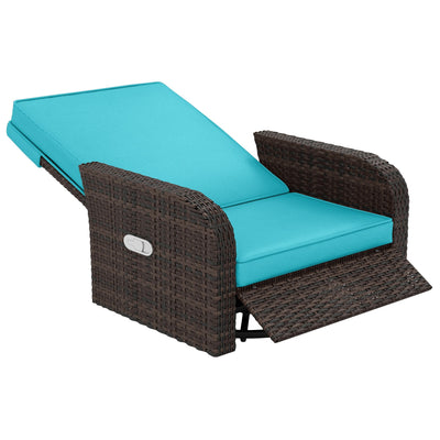 Outsunny Wicker Swivel Chair w/ Cushion, Patio Recliner Chair, Turquoise 