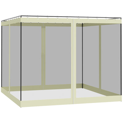Outsunny 10x10 Gazebo Curtain Replacement Universal Mesh Sidewall Netting with Zippers & C-Rings in Beige 