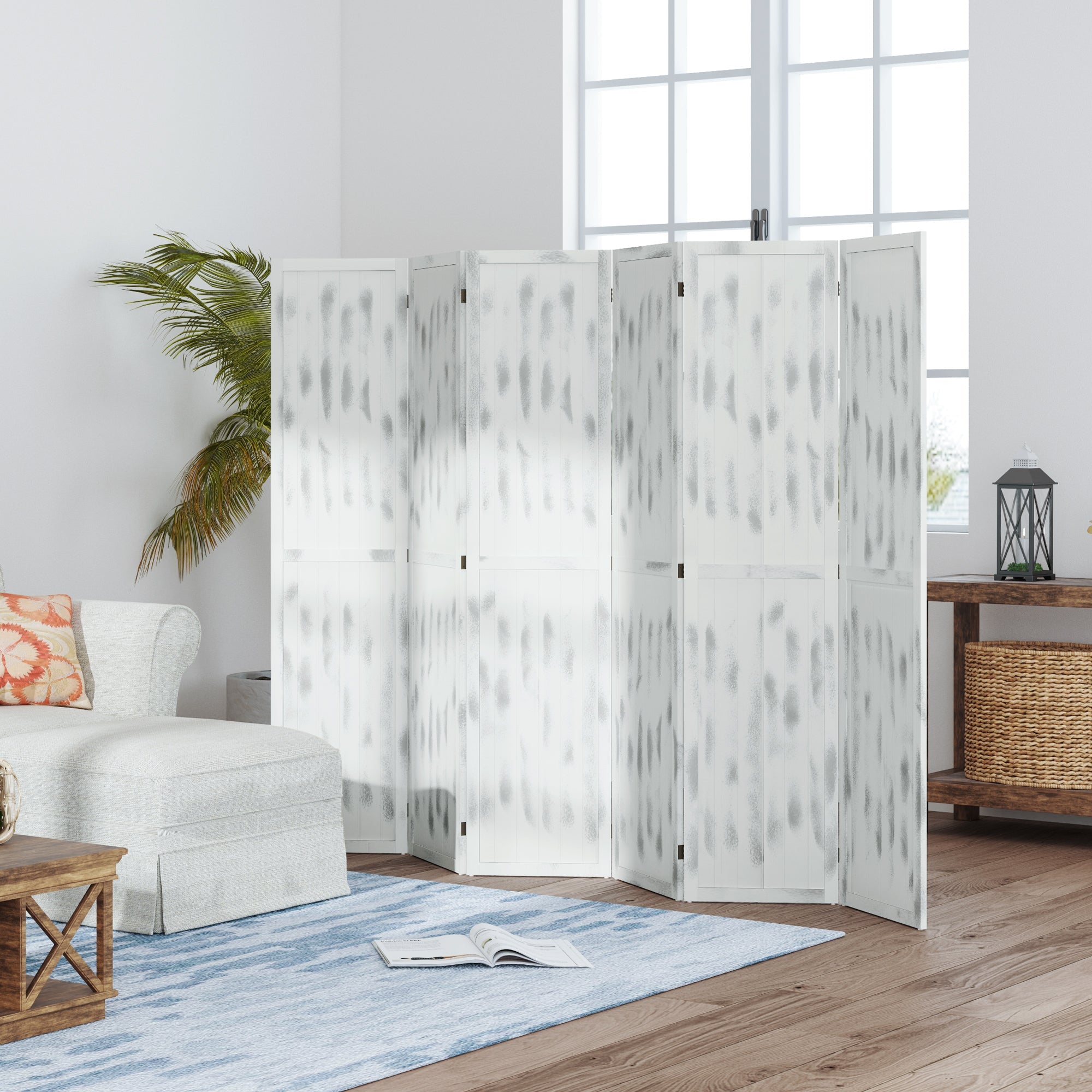 HOMCOM Screen Divider Room Divider Screen with Foldable Design for Indoor Bedroom Office 5.5' Rustic White 