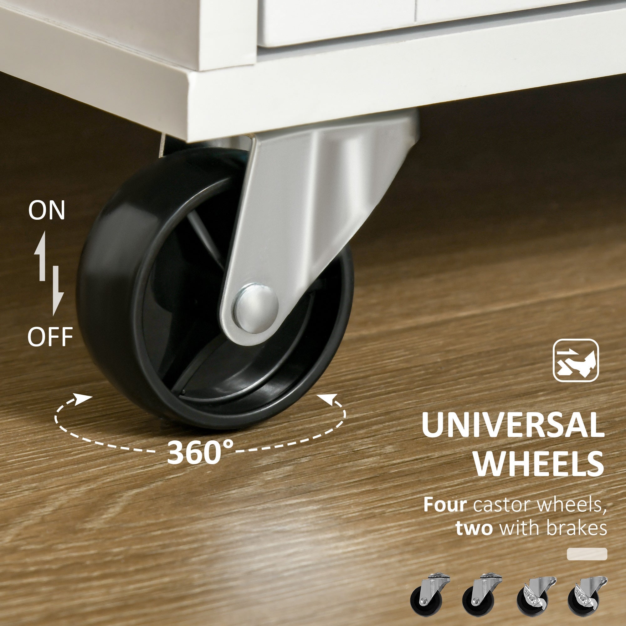 HOMCOM White Mobile Kitchen Island: Rubber Wood Top Cart with Storage Drawers, Cabinet & Towel Rack 