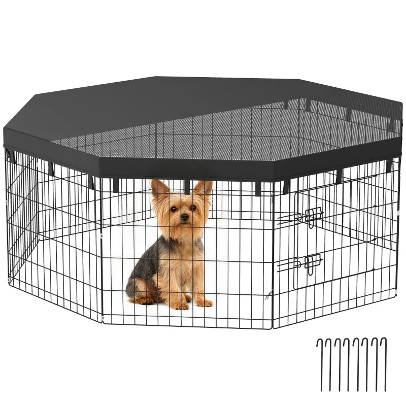 8 Panels Foldable Dog Playpen with Top Cover, 24" High
