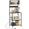 Baker's Rack with Charing Station, Microwave Shelf with Power Outlet, USB Charger and 5 Hooks, Distressed Grey