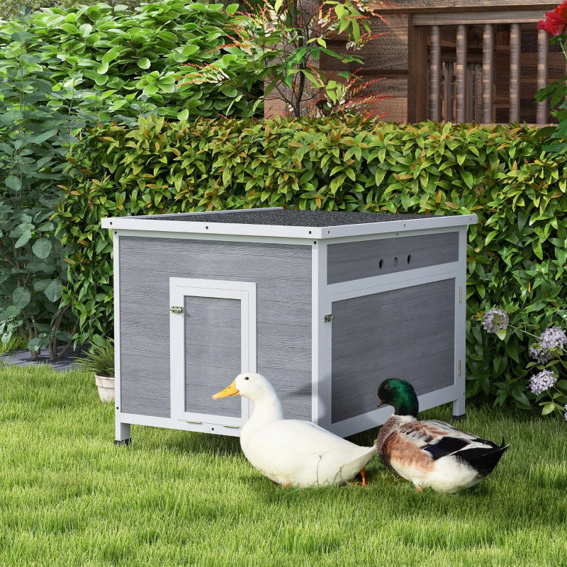 Duck Coop, Wooden Chicken House Rabbit Hutch with Openable Roof, Removable Floor, Double Doors, Ramp, Grey