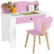 Qaba Kids Desk and Chair Set with Drawer for Drawing, Reading, Bear Theme Children Furniture for Bedroom, Daycare, Pink
