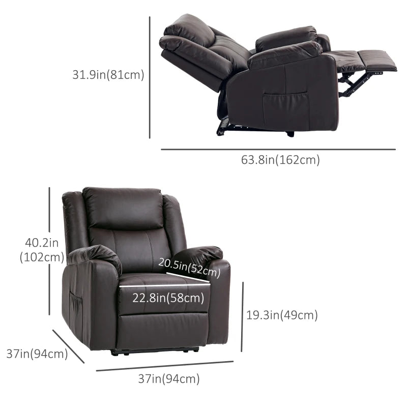 HOMCOM PU Leather Reclining Chair, Recliner Chair for Living Room with Footrest and 2 Side Pockets, Brown