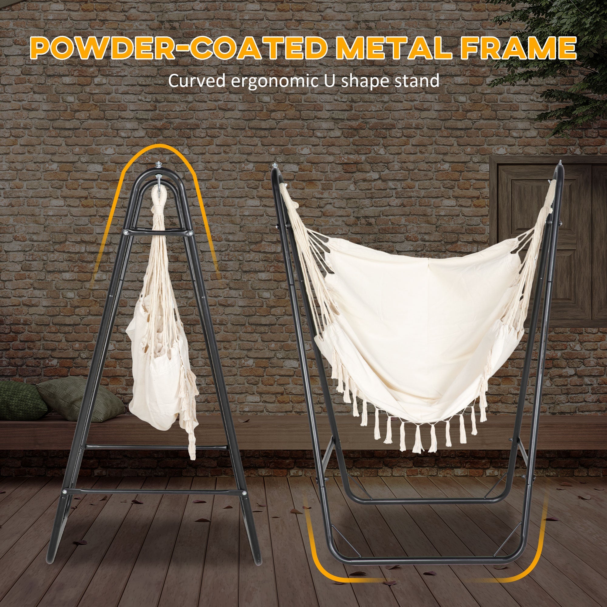 Outsunny Hammock Chair with U Shape Stand, Hammock Swing Chair with A Side Pocket, Cream White 