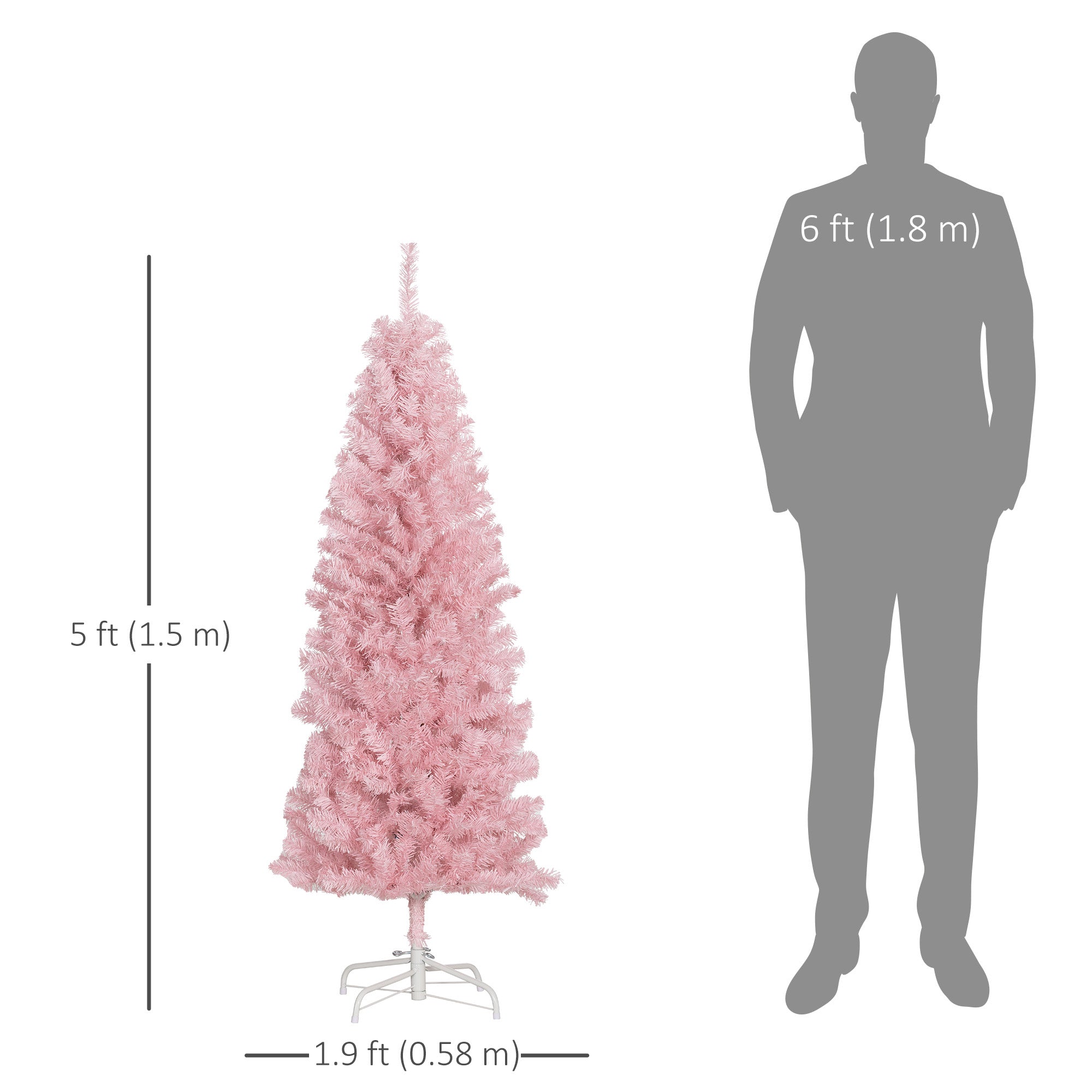 HOMCOM 5FT Pencil Christmas Tree, Artificial Christmas Tree with Automatic Open for Home Party, Pink 