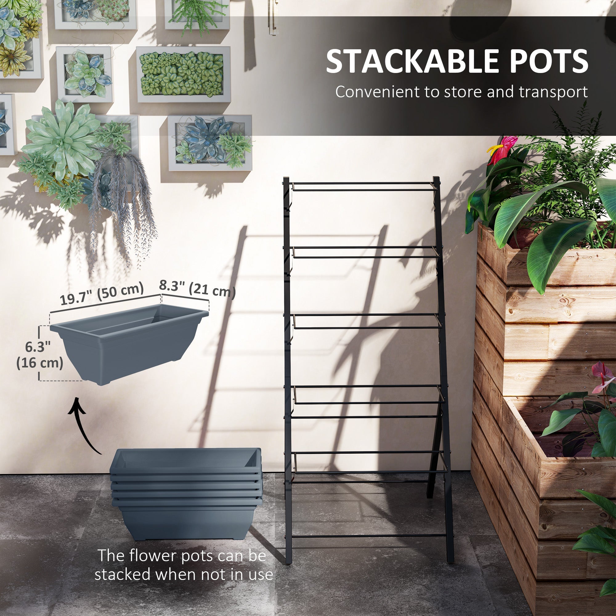 Outsunny 5-Tier Raised Garden Bed Plant Stand Flower Pots with Leaking Holes Grey 