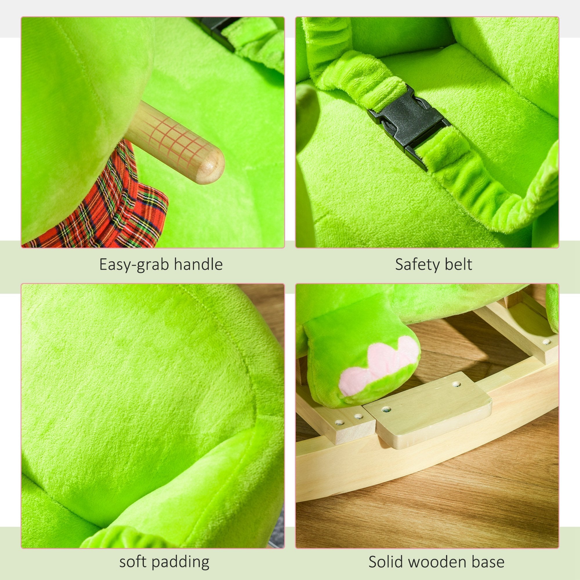 Qaba 2-in-1 Plush Ride-On Rocking Dinosaur Stroller with Nursery Rhymes Green for 18+ Months 