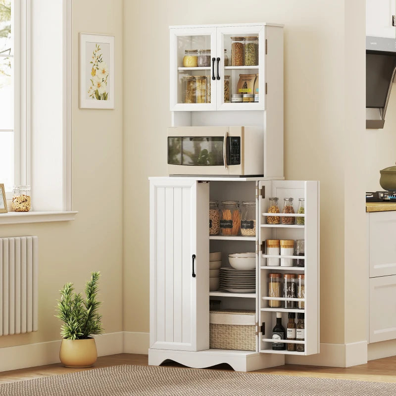 71" Kitchen Pantry Cabinet, Freestanding Kitchen Hutch with 8 Door Shelves, Adjustable Shelf and Acrylic Doors, White